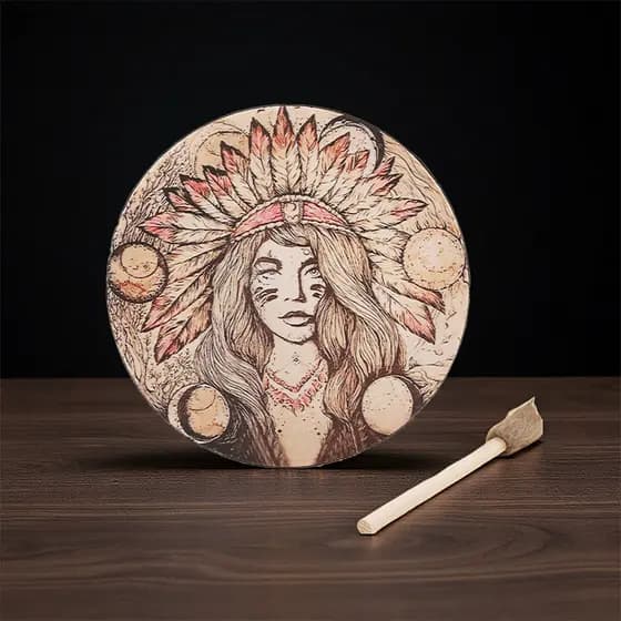 CNOG Tambor Xamânico Indiano, Instrumento de Percussão, Árvore da Vida, Tambor Siberiano Aberto à Mão