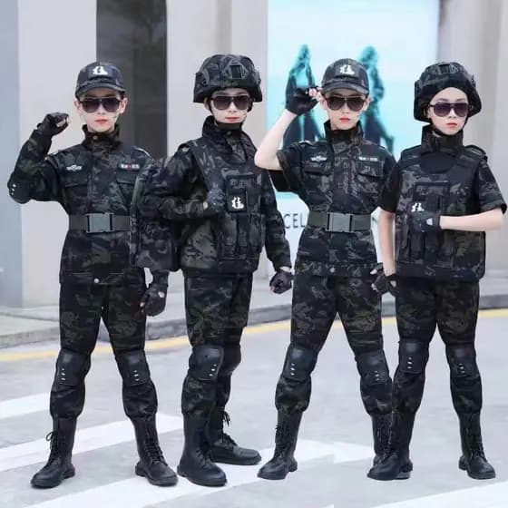 ATVC 2025 Nova Roupa Infantil, Traje de Treinamento Camuflado, Uniforme Escolar Black Falcon para Acampamento de Verão I