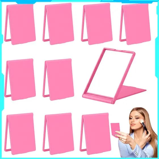 Espelho de maquiagem dobrável de mesa portátil Mini espelho de bolso quadrado rosa 10 peças
