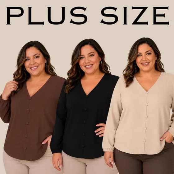 Blusa Social Feminina Elegante Plus Size Manga Longa GG G1 G2 G3