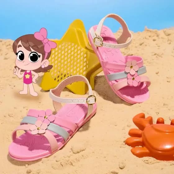 Sandália Infantil Molekinha Menina Rosa com Flores – Confortável, Leve e Ajustável