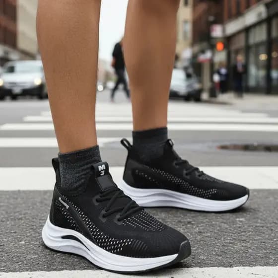 Tênis Esportivo Masculino Corrida Cabedal Em Knit Preto