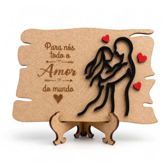 Placa Decorativa Dia dos Namorados MDF Amor Com Suporte Personalizável 15x12