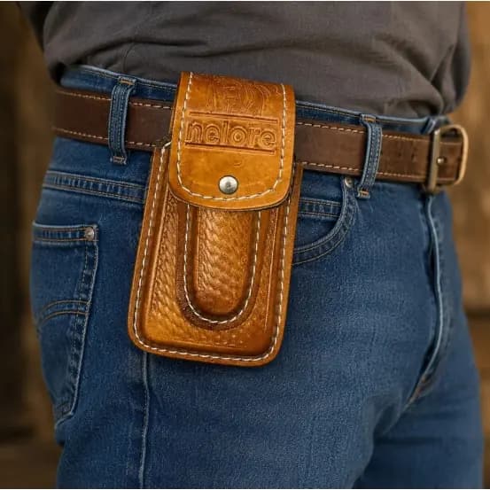 Bainha Canguru Porta Celular e Canivete Couro Country 20,5x11 Com ou Sem Canivete