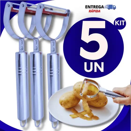 KIT 05 Descascador de Frutas e Legumes Aço inox Multiuso Verduras Legumes Qualidade Resistente Uso Profissional