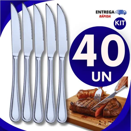 Jogo Facas Mesa Aço Inox Talher Casa Cozinha Restaurante Lanchonete Buffet Utensílios Talheres