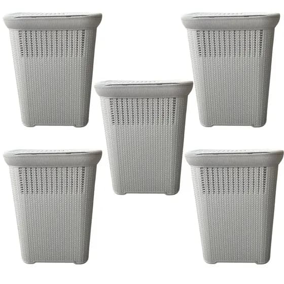 Kit 5 Cesto Telado Rattan Atacado 50 Litros Com Tampa Premium