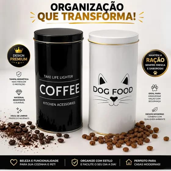 Kit lata Pote Porta Condimentos 2 Unidades 1,7 Litros Café Açúcar Biscoito Utensílios Cozinha Lata Mantimentos Decoração