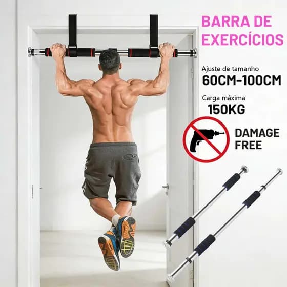 Barra de Exercícios para Porta Ajustável Até 100cm Crossfit Calistenia