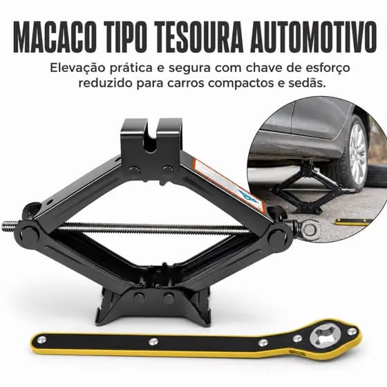 Macaco Sanfona Universal 2000kg 2t Com Chave Para Carro