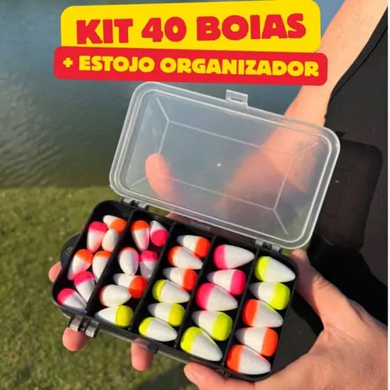 KIT de Pesca Completo 40 Boias de Isopor Lambari Vários Tamanhos com Estojo Organizador Multiuso