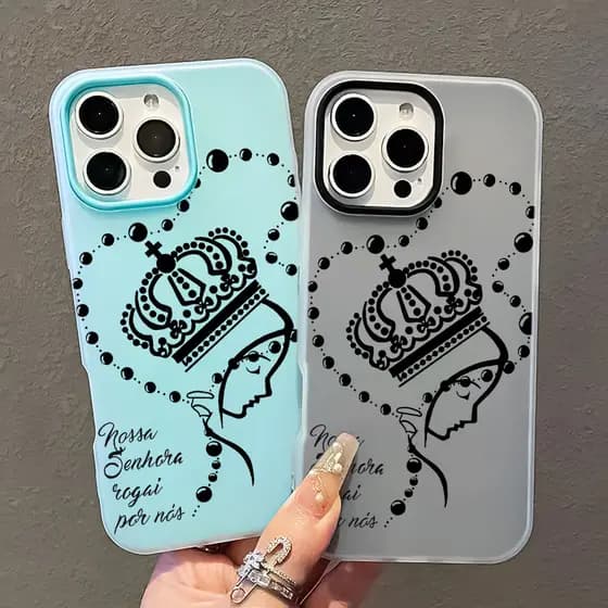 Nossa Senhora Coroa Capa Capinha Para iPhone 17 Air 16 15 14 Plus 13 12 11 Pro Max 16e 2 Em 1 Com Porta-Cartão