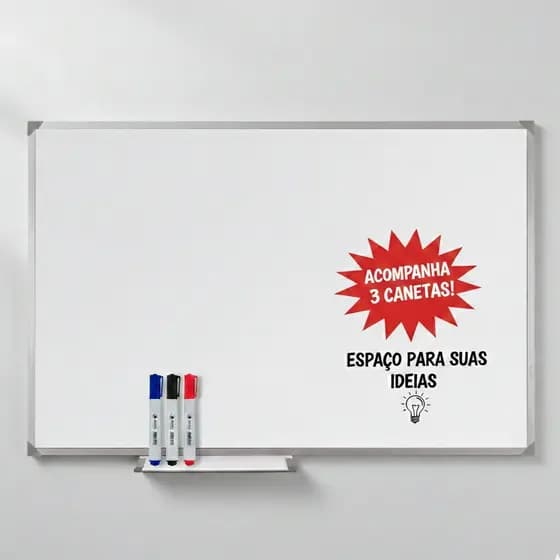 Lousa Branca Quadro Branco Escolar Moldura Aluminio/Soft + 3 canetas e Apagador - Diversos Tamanhos