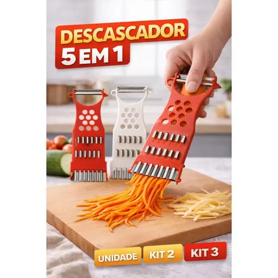 Descascador e Ralador Multifuncional 5 em 1 Cortador para Legumes, Frutas e Queijos
