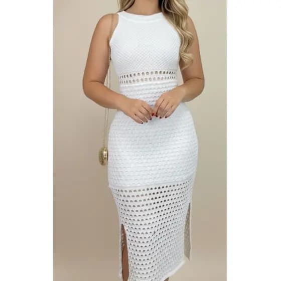 Vestido Midi Feminino Tricô Modal Babados Festa Elegante Boho Chic Longo Forrado Elegante