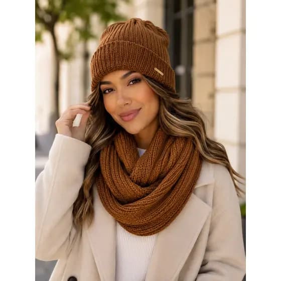 Kit Gorro e Gola Feminino de Tricô Inverno Touca Quentinha Moda Feminina