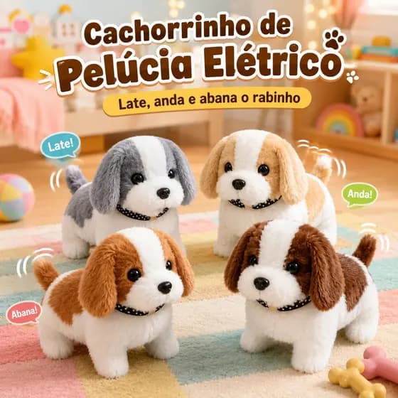 Cachorrinho De Pelucia Eletrico Interativo Brinquedo Infantil Anda Late Balanca Rabo Menino Menina Presente Lindo Kit