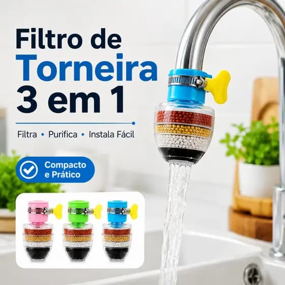 Filtro Purificador De Agua Torneira Cozinha 3 Em 1 Carvao Ativado Universal Transparente Facil Instalar Pia Casa Top