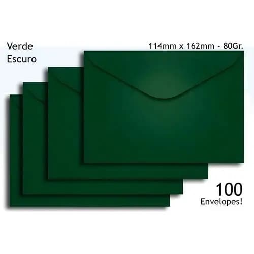 100 UN Envelope Carta 114X162MM Verde Escuro Brasil Convite