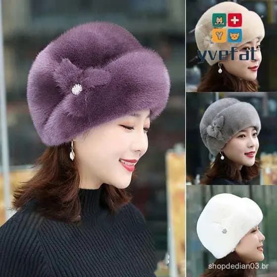 YVEFAT Chapéu De Inverno , Chapéus De Balde Com Decoração De Flores Espessadas , Moda Manter Quente Térmico De Pele De C