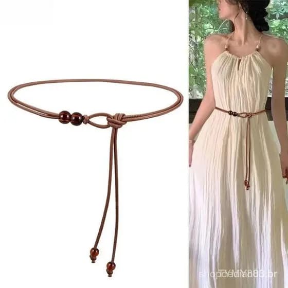 Cinto Fino de Couro Redondo e Elegante para Mulheres, Corrente Decorativa para Cintura, Adequado para Vestidos, Casacos,