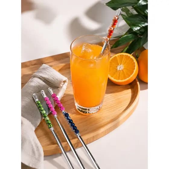 Kit 4 Colheres Mexedoras Inox 30cm Bordadas com Pedras Coloridas Sortidas Luxo