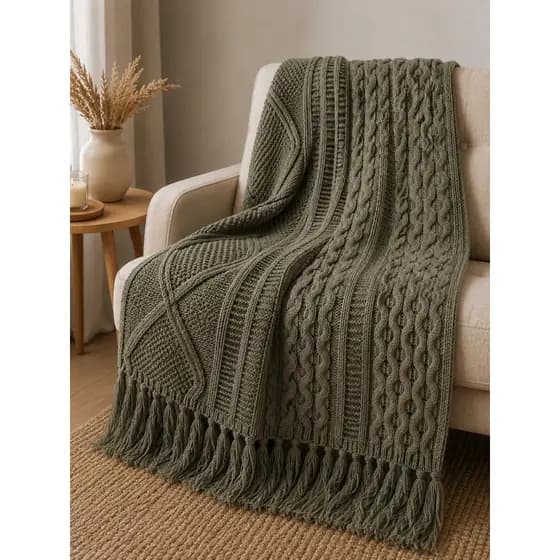Manta Decorativa Tricot 120x150cm Com Franja Sofá Cama Luxo Inverno Chicago