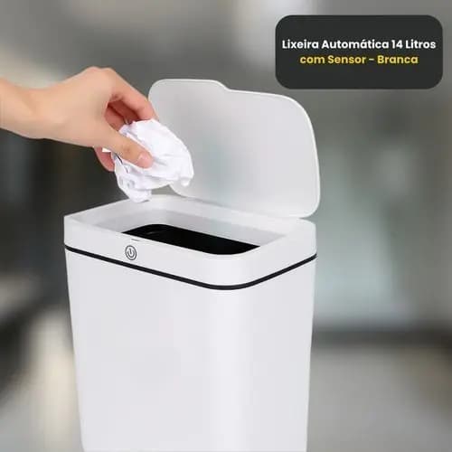Lixeira 14L Sensor Movimento Sem Toque Mais Higiene Cozinha Banheiro Moderna