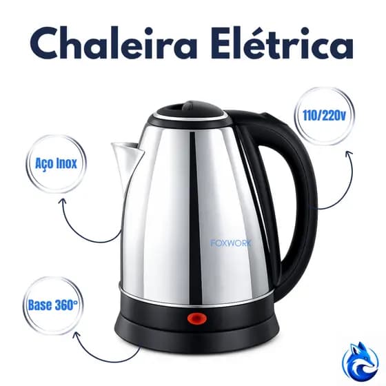 Chaleira Elétrica De Aço Inox com Desligamento Automático 1.8 Litros