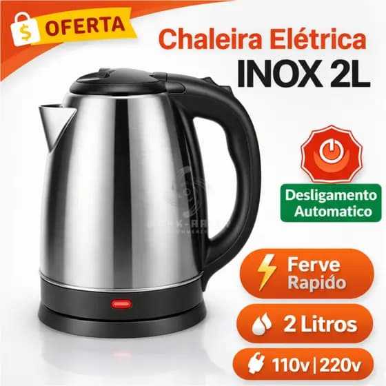 Chaleira Elétrica Inox 2L 1500W/1000W Ferve Rápido Desligamento Automático