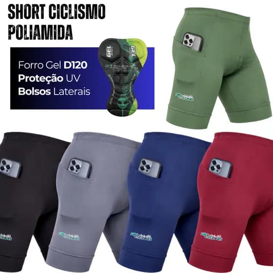 Bermuda Ciclismo Masculino Poliamida Short Forro Gel 3 Camadas Espuma Bike Pedal Ciclista Profissional Alta Performance