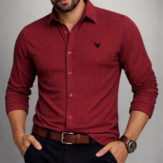 Camisa Masculina Social Manga Longa Comprida Malha Texturizada com Botões Elastano Camiseta Blusa Slim Elegante Estilosa