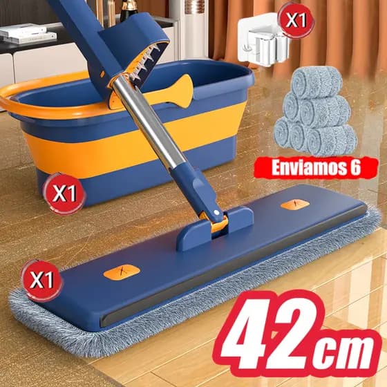 Conjunto Profissional Mop Dobrável Microfibra com Balde e Rodo S10
