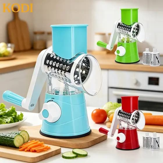 Utensílio de Cozinha Moderno Mandolina Rotativa Multifuncional 3Lâminas de Aço Inoxidável para Cortar Ralar e Fatiar-U11