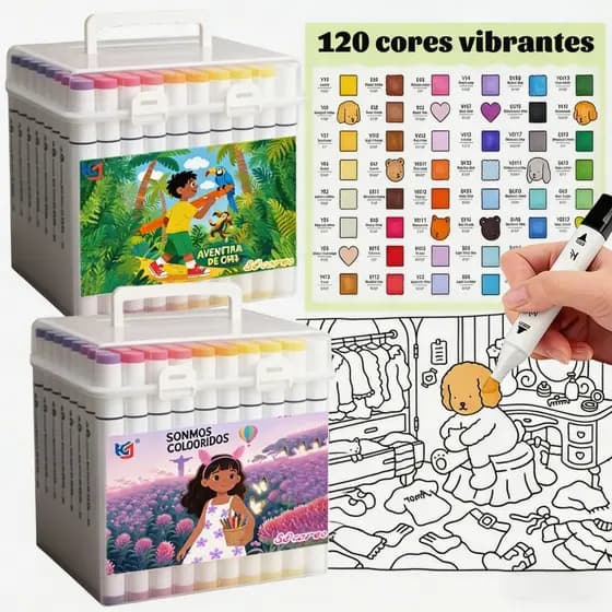 Kit 80/120Marcadores Caneta Brush Canetinha Pintar Aquarela Plástico Esola Escritório