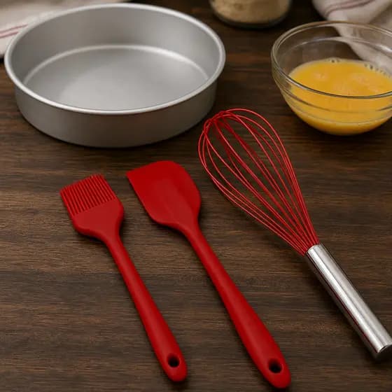 Kit 3 Peças Utensílios de Cozinha Silicone Premium Vremelho