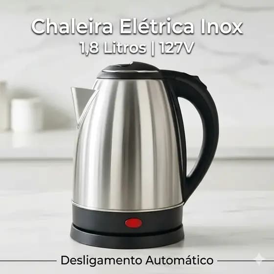 Chaleira Elétrica Inox 1,8 Litros 127v Desligamento Automático