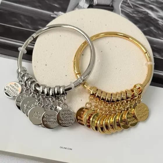 Bracelete Feminino 10 Mandamentos Verniz italiano Banhado a Ouro Pulseira Religiosa Elegante
