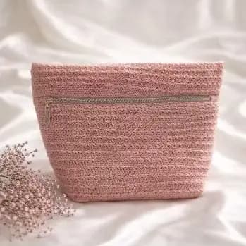 NÉCESSAIRE ARTESANAL BOLSA DE TRICÔ FEMININA MAQUIAGEM E COSMÉTICOS PARA VIAGENS