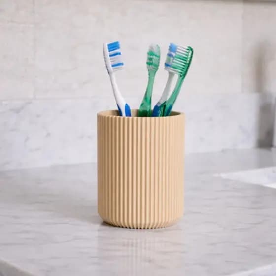 Porta Escovas de Dente Premium Canelado para Banheiro | Organizador de Bancada Moderno
