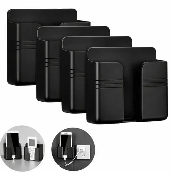 4 Suporte De Celular Parede Para Carregar Multiuso Preto Controle Plástico Organizador