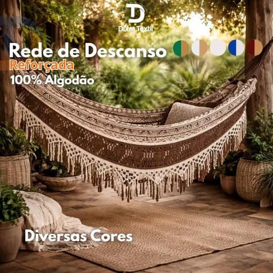 Rede De Descanso Casal Luxo Indiana Reforçada 4.5m 100% Algodão Várias Cores