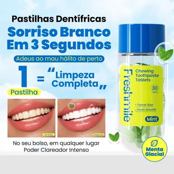 Pastilhas de pasta de dente refrescante Freshmile Tamanho Viagem e Hálito Fresco