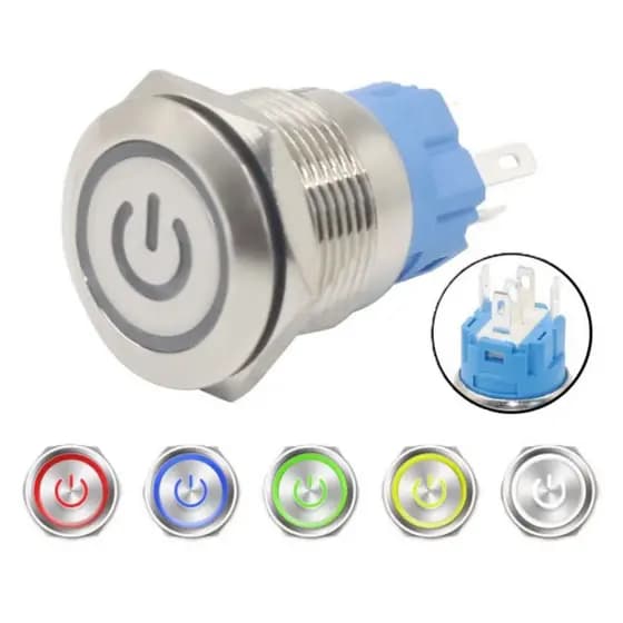 Botão Inox 16mm com LED À prova d'água 12 -24 V Interruptor On Off