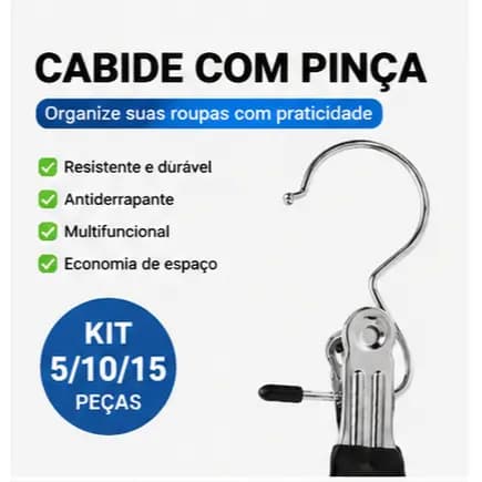 Kit 10/20/30 Cabide Pinça Aço Inoxidável 360° Giratório Antiderrapante Sem Marcas para Calça Saia Meia Roupas Íntimas