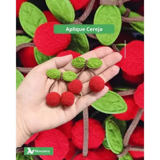 Aplique Cereja Pompom pacote com 25 Unidades Para Laços Tiaras Artesanato Decoração Infantil