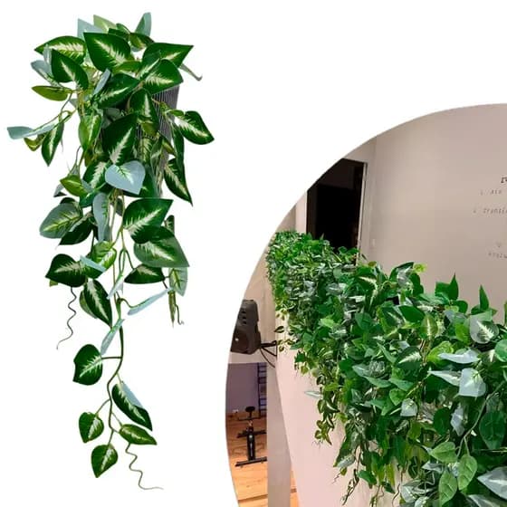Planta Artificial Jiboia Pendente 75cm Realista Folhagem Verde Decoração Casa Sala Varanda