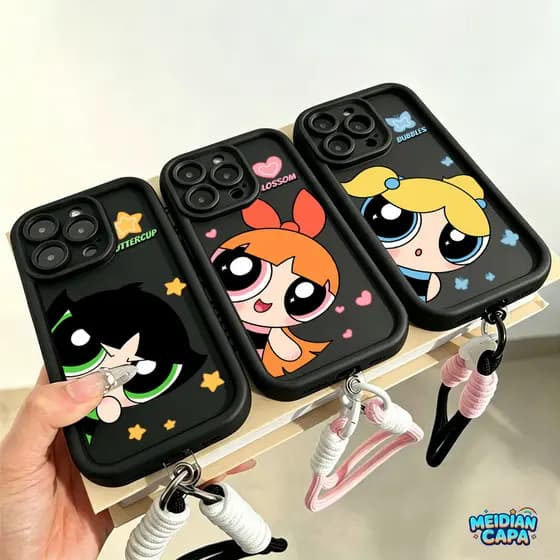 Capinha Anti-Impacto Meninas Docinho Florzinha para iPhone XR 17 Pro Max 16 15 14 13 12 11 Plus Xs SE Capas para Celular