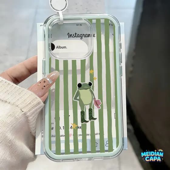 Capa 2 em 1 com Sapo Cowboy Listrado Vertical para iPhone 17 Pro Max 13 11 12 16 15 14 Plus Transparente de Capinha