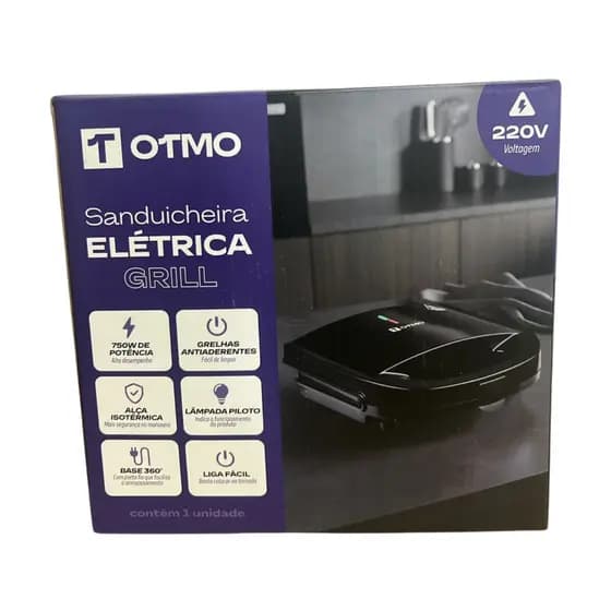 SANDUICHEIRA GRILL ELETRICA PRETA, 220 V - 750 W - OTMO